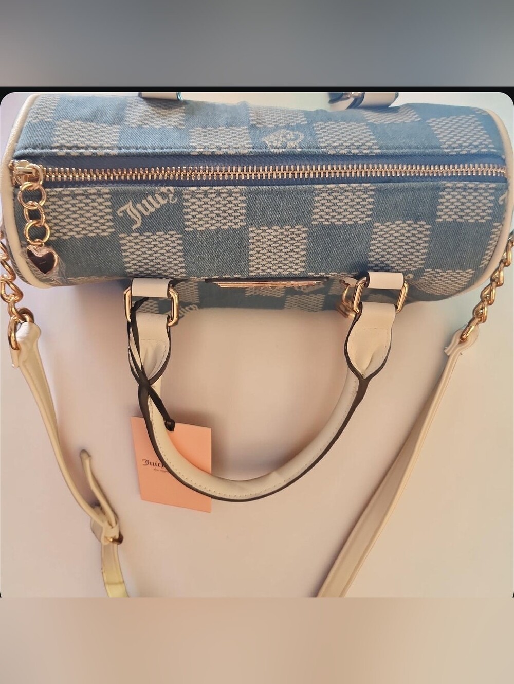 Juicy Couture Blue Check Satchel with White Trim - Picture 6 of 11